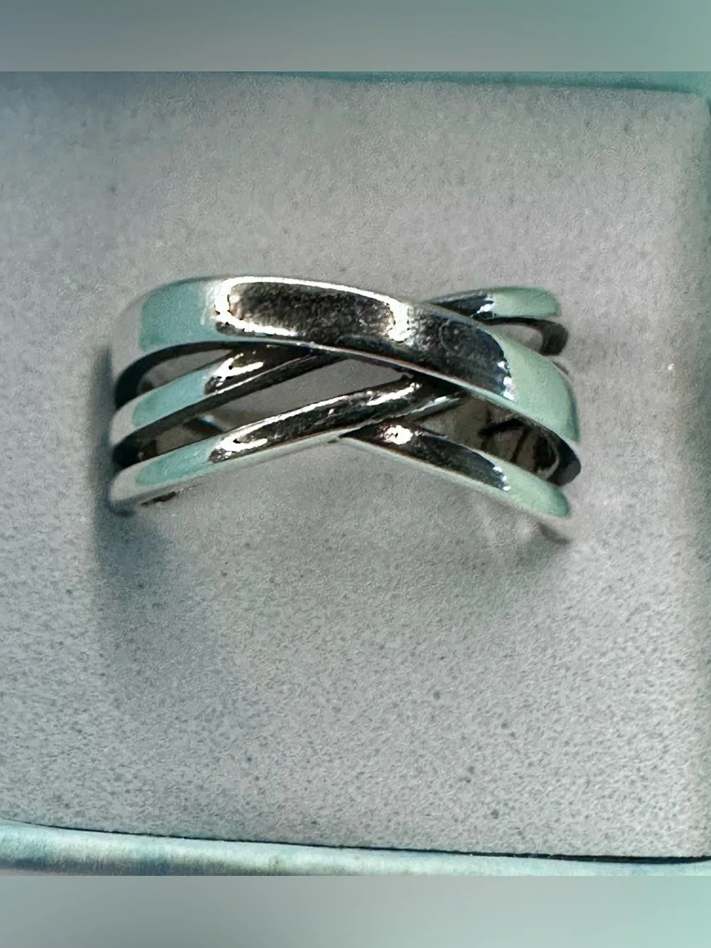 Silver Tone Crossover Open Band Ring Adjustable NWOT